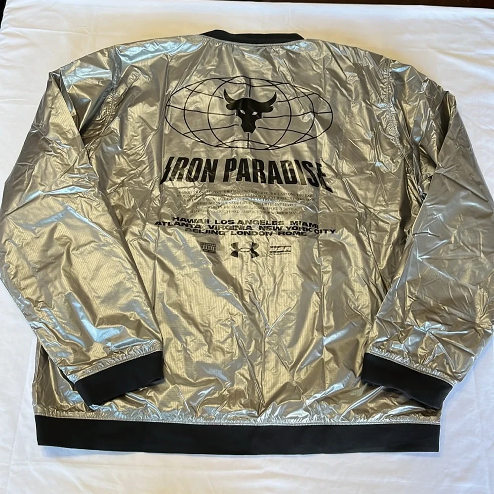 Under Armour Project Rock Iron Paradise Silver Disrupt Bomber Jacket 3XL NWT - Picture 8 of 10